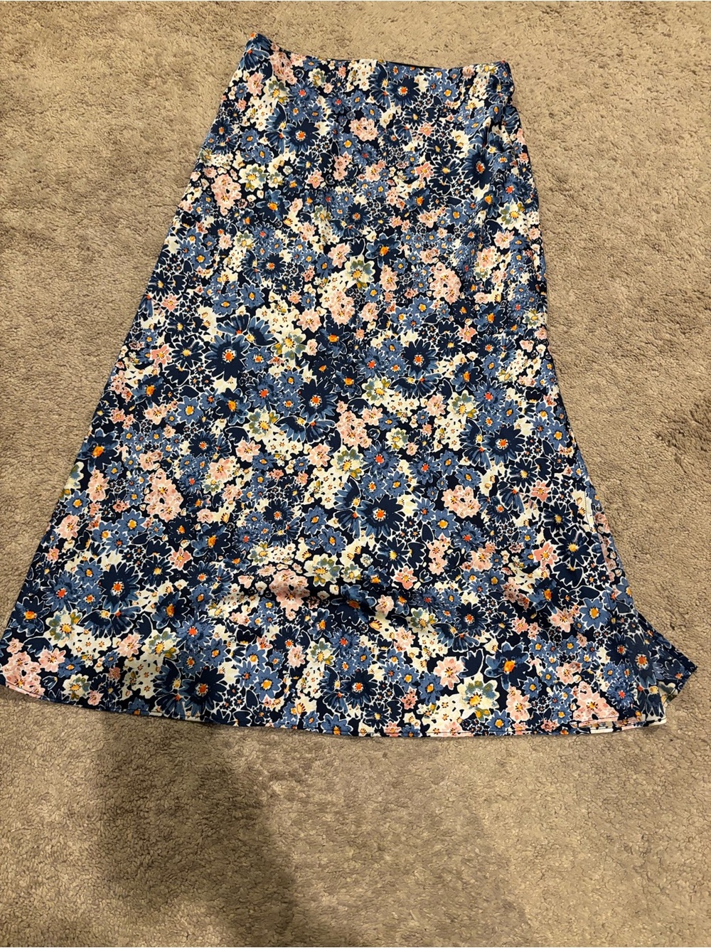 LOFT Floral A-Line Midi Skirt in Navy and Pink